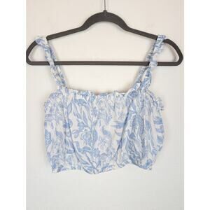 Intermix Crop Top Beach Club Floral Ruffle Babydoll Boho Blue White Size XS